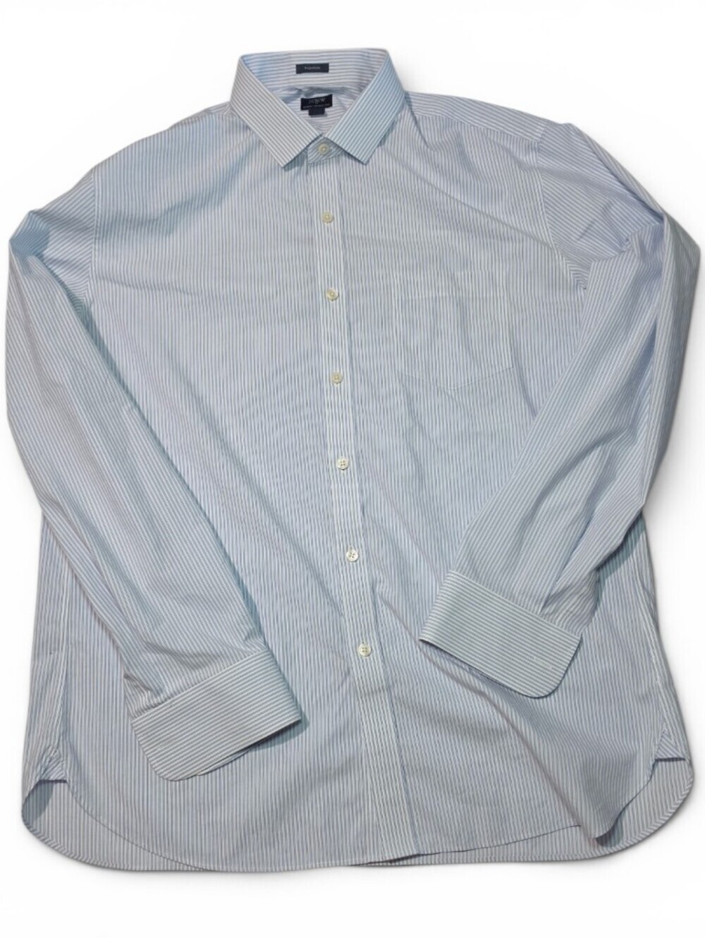 J. Crew Men's Blue and White Micro-Stripe Dress Shirt